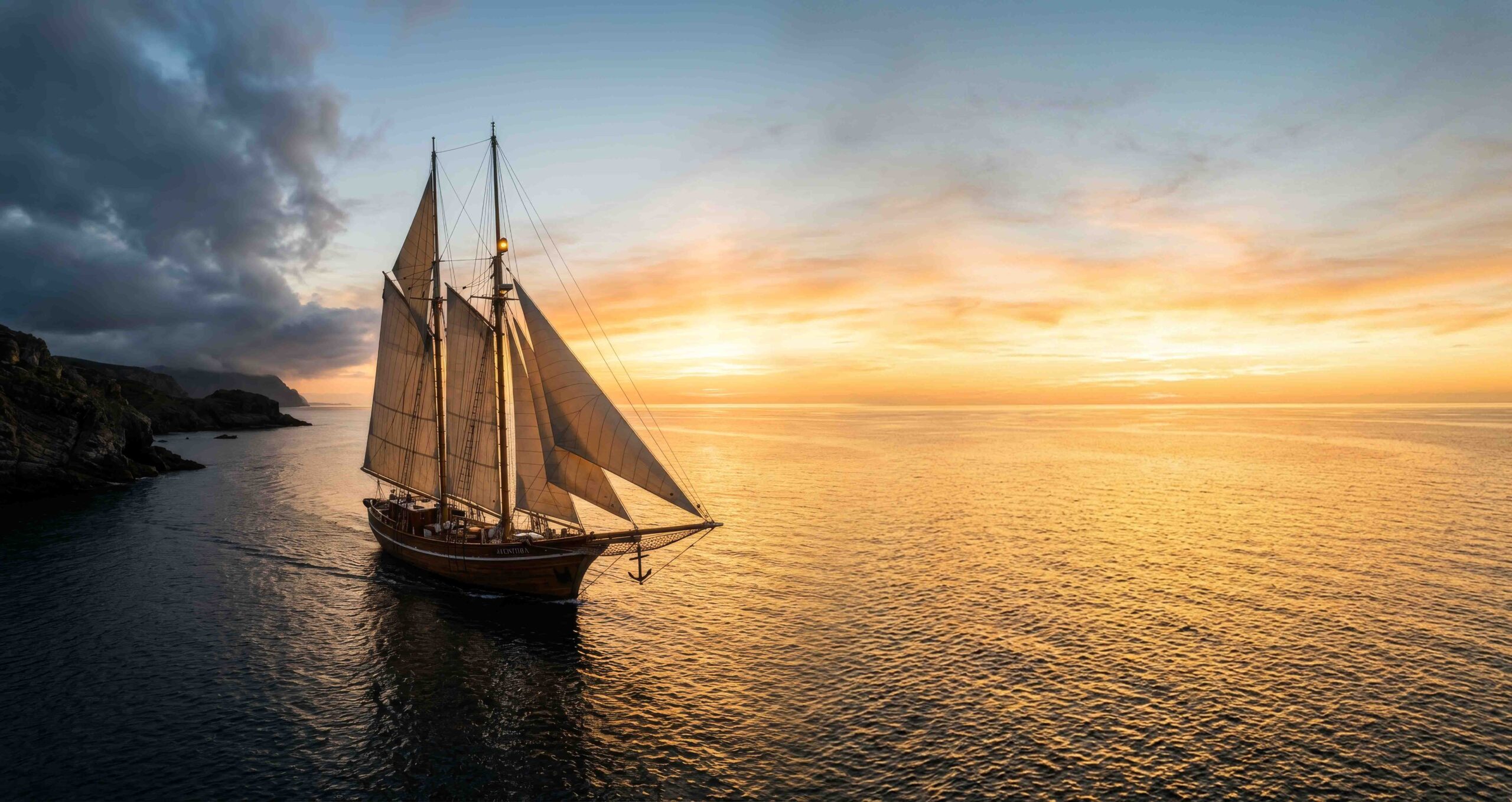 Segelschiff auf dem Meer bei Dämmerung